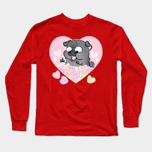 Valentine Hearts - black pug Long Sleeve T-Shirt